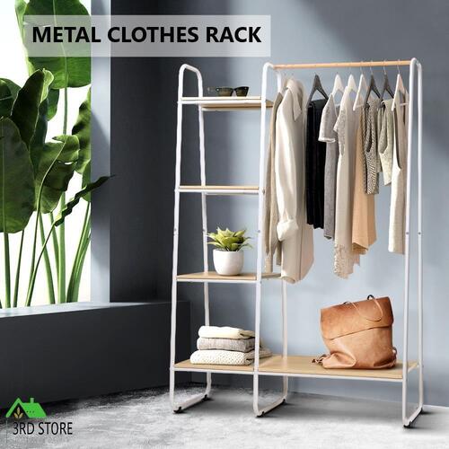 Closet Storage Rack Clothes Hanger Shelf Garment Rail Stand Wardrobe Organiser White