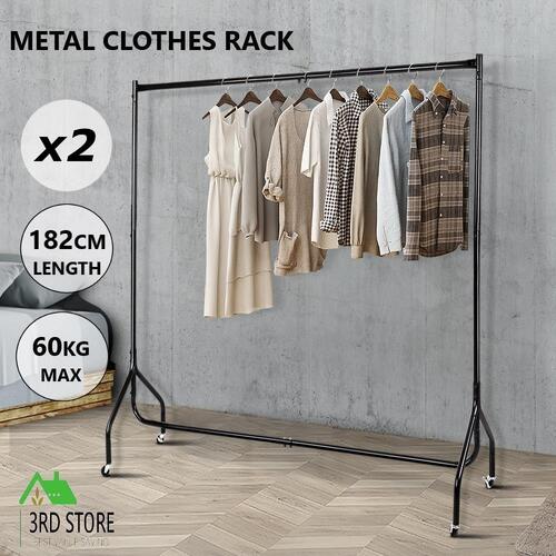 2x Clothes Rack Metal Garment Coat Hanger Display Rolling Stand Shelf Portable
