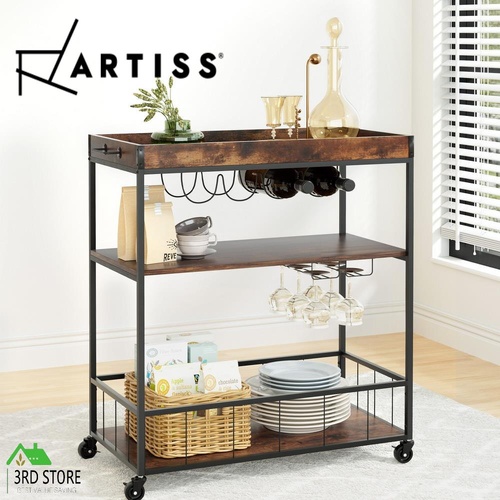 Artiss Kitchen Island Trolley Rolling Serving Cart Storage Shelf Towel Rack