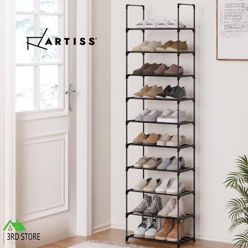 Artiss Shoe Rack Shoe Storage Shelf 10-tier 20 Pairs DIY Stackable Black Metal
