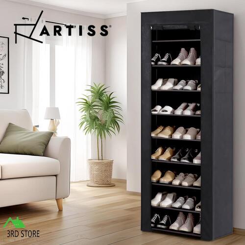 Artiss Shoe Rack 10-tier 27 Pairs Stackable Shoe Storage Removable Cover Black