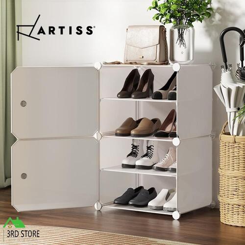 Artiss Shoe Cabinet DIY Shoe Box White Storage Cube Portable Organiser Stand