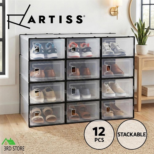 Artiss Shoe Storage Box DIY Set of 12 Stackable Black
