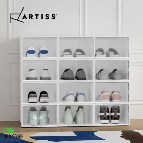 Artiss Shoe Box Set of 12 Storage Case Stackable Plastic Shoe Cabinet Cube White