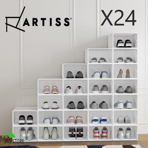 Artiss Shoe Box Set of 24 Storage Case Stackable Plastic Shoe Cabinet Cube White