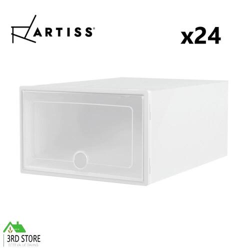 Artiss Shoe Box Set of 24 Storage Case Stackable Plastic Shoe Cabinet Cube White