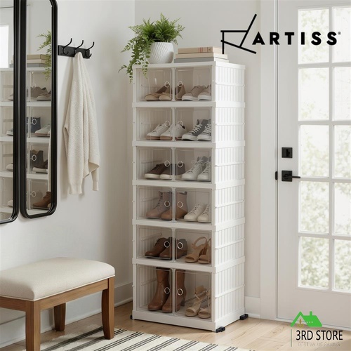 Artiss Foldable Shoe Storage Box 6 Tier 12 Pairs Stackable Organiser Entryway