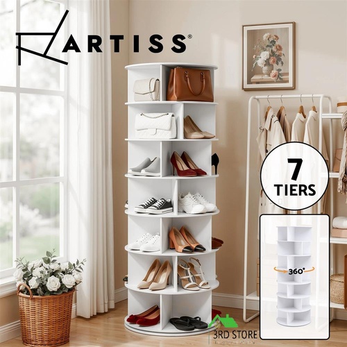 Artiss 7 Tier 360° Rotating Shoe Rack Storage Display Shelf White