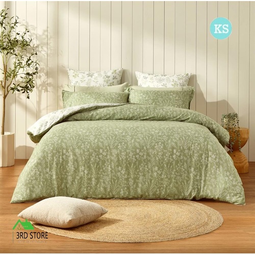 Dreamaker Mabel 100% Cotton Reversible Quilt Cover Set - King Single Bed - Sage