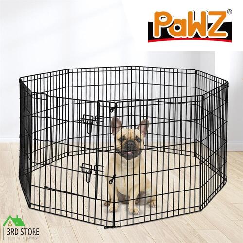PaWz Pet Dog Playpen Puppy Exercise 8 Panel Enclosure Fence Black With Door 30"