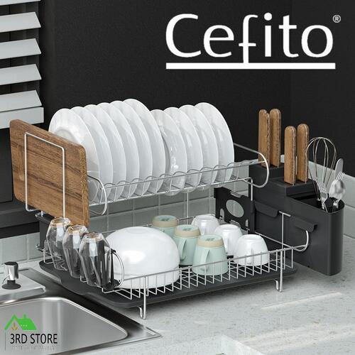 RETURNs Cefito Dish Rack Drying Drainer Cup Holder Cutlery Tray Kitchen Organiser 2-Tier