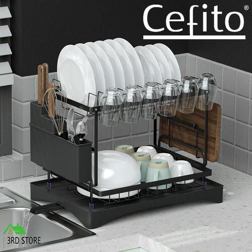 Cefito Dish Rack Expandable Drying Drainer Cutlery Holder Tray Kitchen 2 Tiers