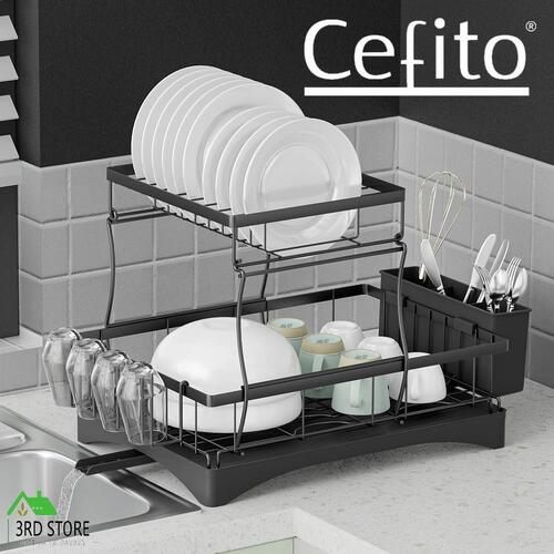 Cefito Dish Rack Expandable Drying Drainer Cutlery Holder Tray Kitchen 2 Tiers