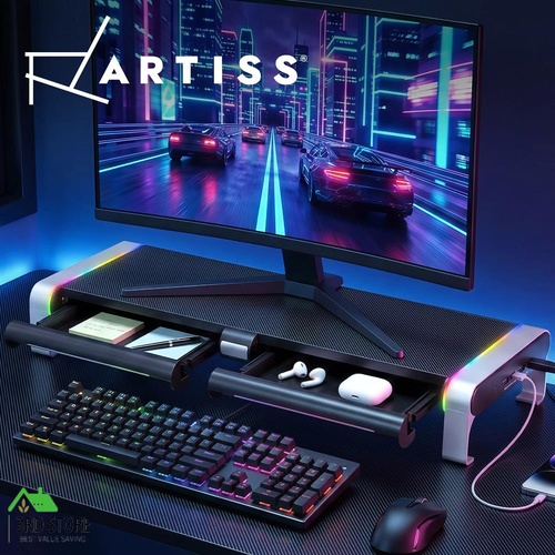 Artiss RGB Monitor Stand with USB Hub Desk Organiser Charging Stand Computer Stand Black
