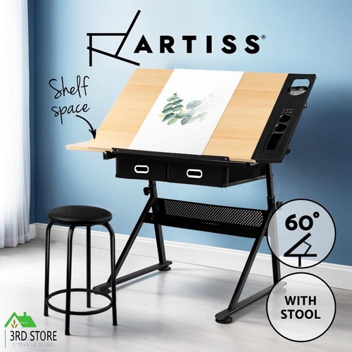 Artiss Drawing Desk Stool Set Drafting Table Art Desks Adjustable Tilt Drawers