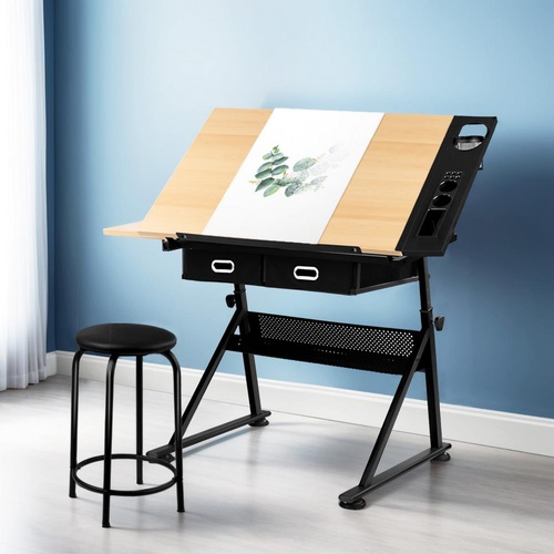RETURNs Artiss Drawing Desk Stool Set Drafting Table Art Desks Adjustable Tilt Drawers