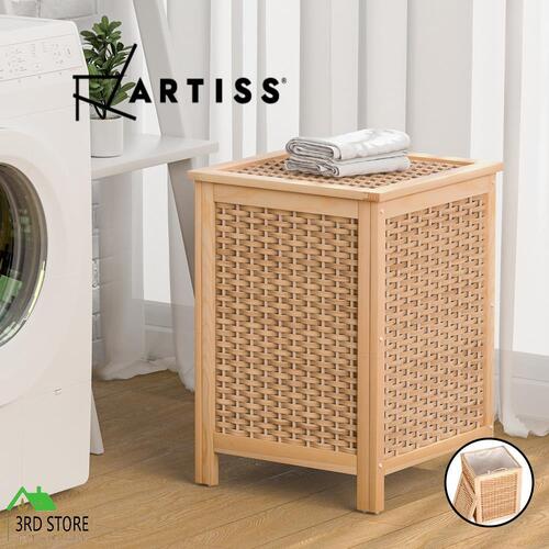 Artiss Laundry Hamper Bathroom Storage Cabinet Wooden Organiser Bag Clothes