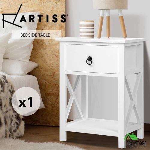 Artiss Bedside Tables Drawers Side Table Storage Cabinet Nightstand White Gloss Emma x1