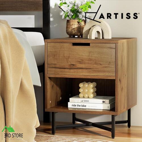 Artiss Bedside Table Drawers Shelf Side Nightstand Storage Bedroom Rust Oak