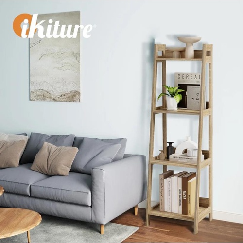Oikiture Bookshelf 4 Tier Corner Ladder Shelf Home Storage Display Rack Natural