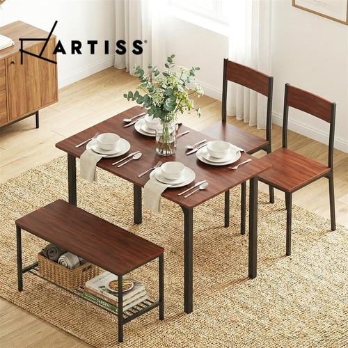 Artiss Dining Table and Chairs Set of 4 Storage Bench Kitchen Furniture Walnut