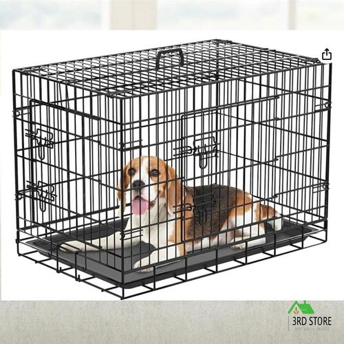 Advwin 30" Dog Crate Puppy Cat Foldable Metal Kennel 2 Doors with Removable Tray