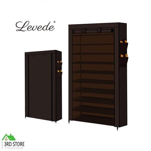Levede 10 Tier Shoe Rack Portable Storage Cabinet Organiser Wardrobe Brown Cover