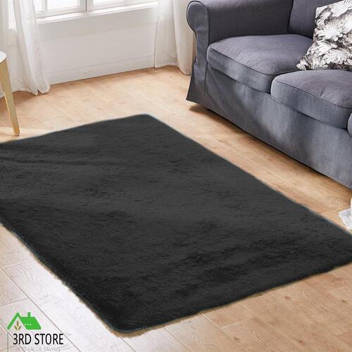 Marlow Floor Rug Rugs Shaggy Fluffy Area Carpet Large Pads Living BLACK 120x80