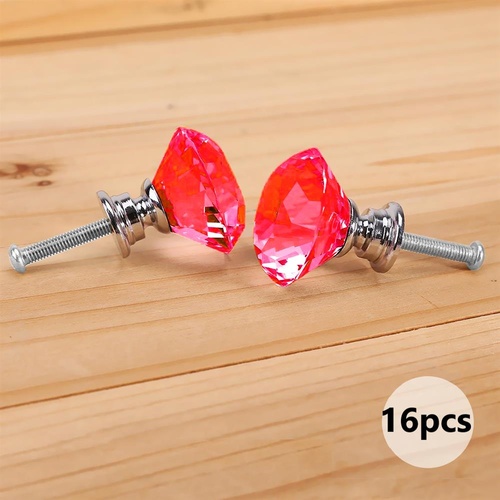 16 Pcs Red Crystal Knobs Diamond 40mm Diameter Door Cabinet Handle