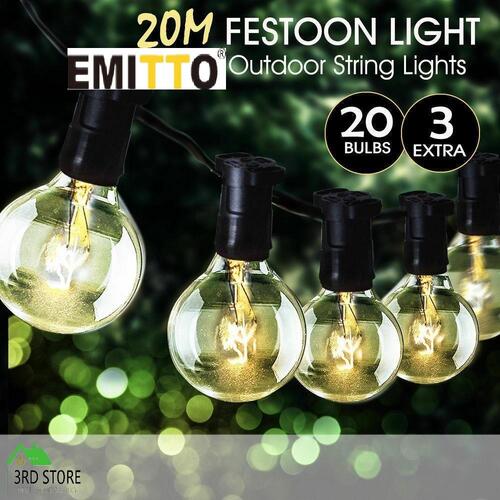 20M Festoon String Lights Kits Christmas Wedding Party Waterproof Indoor/Outdoor