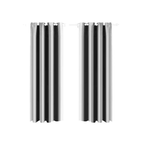 2x Blockout Curtains Pairs with 3 Layers Eyelet Shine Grey 140x244cm