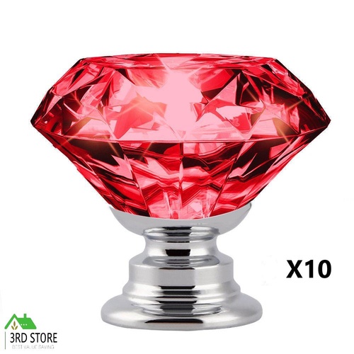 10 Pcs 40mm Red Diamond Shape Glass Door Knob Drawer Handle
