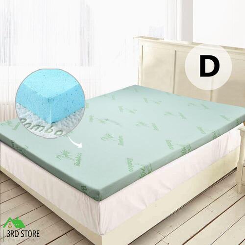 Cool Gel Memory Foam Mattress Topper BAMBOO Fabric Cover Double 8 CM Protector