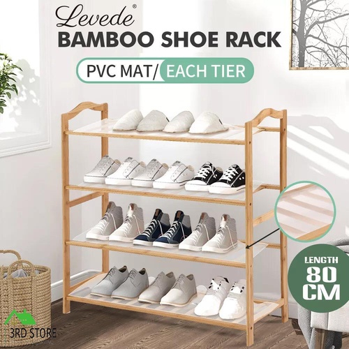 Levede Bamboo Shoe Rack Storage Wooden Organizer Shelf Stand 4 Tiers Layers 70cm