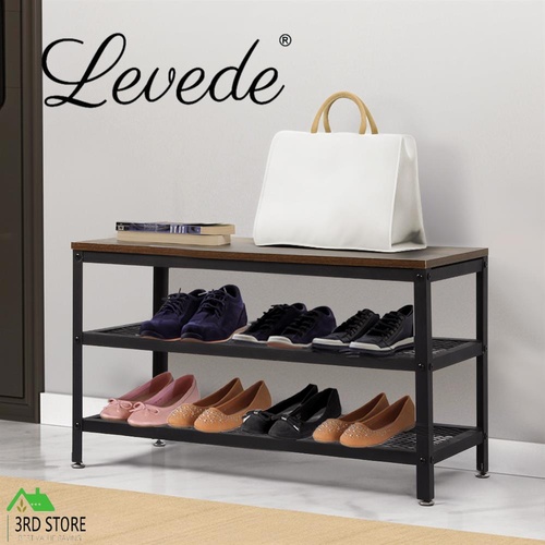 Levede 3-Tier Shoe Rack Bench Storage Cabinet Organisers Industrial Steel 73cm