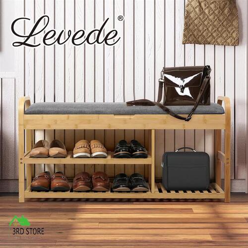 Levede Bamboo Shoe Rack Bench Entryway Seat Storage Cabinet Organizer 100cm