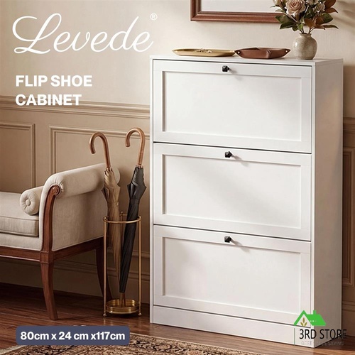 Levede Shoe Cabinet 3 Flip Drawers Adjustable Shelf Shoe Organiser Storage Rack