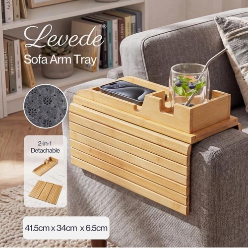 Levede Bamboo Sofa Arm Tray Cup Holder Detachable Couch Side Table Non-Slip