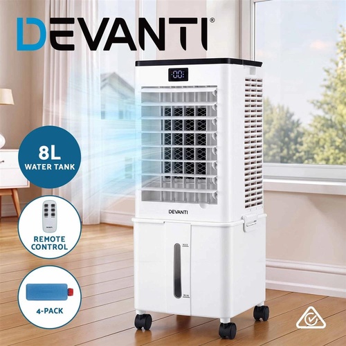 Devanti 8L 3-in-1 Evaporative Air Cooler 4 Ice Packs Remote Control 3 Speed