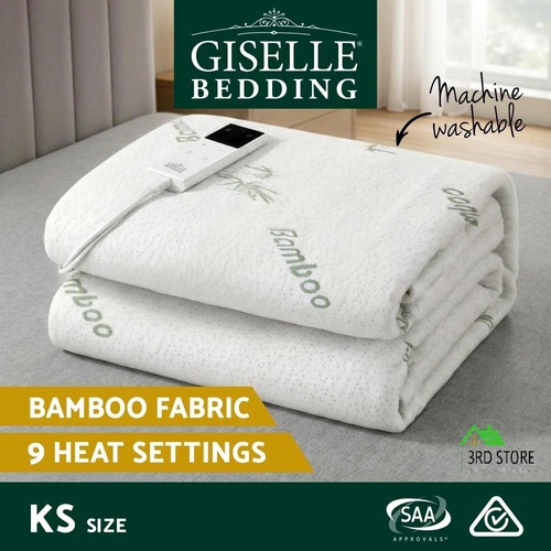 Giselle Electric Blanket Bamboo Fabric King Single Fitted Heated Pad Underlay Washable Winter