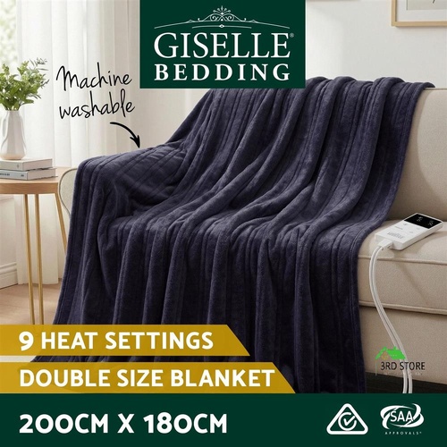 Giselle Electric Throw Rug Double Size 200x180cm Coral Fleece Heated Blanket Charcoal