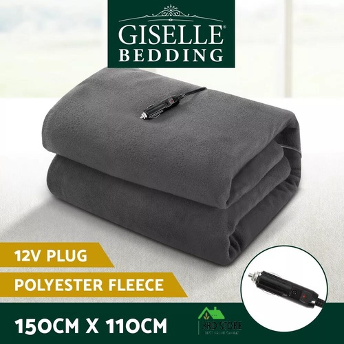 Giselle Electric Heated Blanket Car Truck Throw Rug Travel Camping 12V DC Grey