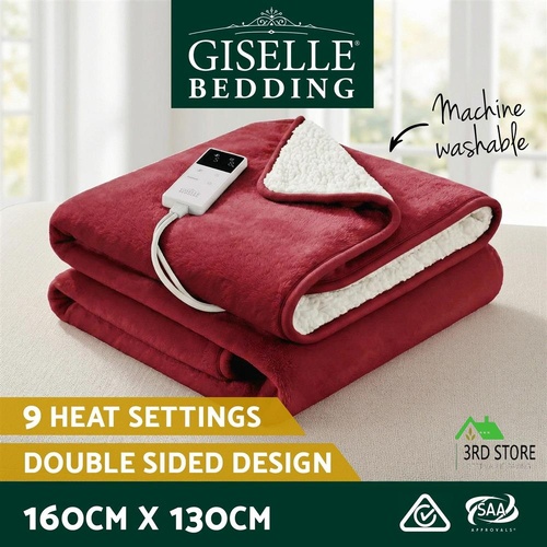 Giselle Electric Throw Rug Dual Side Fleece Flannel Heated Blanket Burgundy