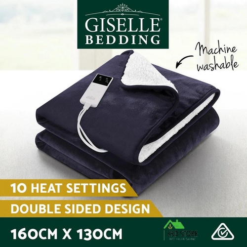 Giselle Electric Throw Rug Heated Blanket Fleece Washable Winter Warm Charcoal