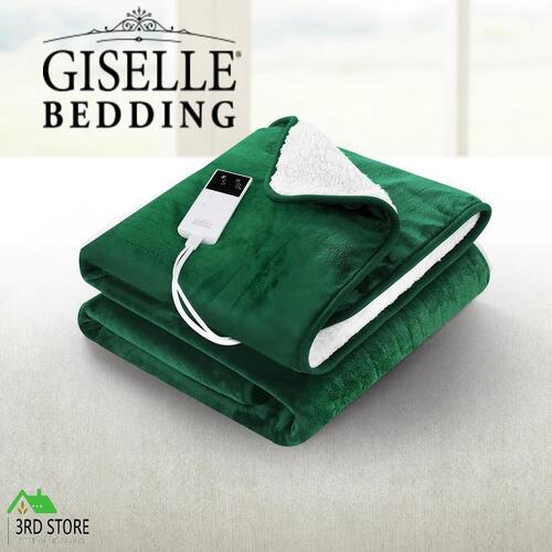 Giselle Electric Throw Rug Heated Blanket Double Sided Fleece Washable Green