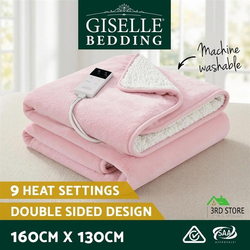 Giselle Electric Throw Rug Dual Side Fleece Flannel Heated Blanket Pink