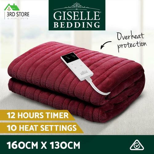Giselle Electric Throw Rug Blanket Heated Washable Fleece Pad Winter Warming Burgundy