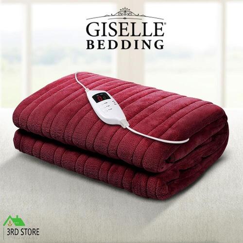 Giselle Electric Throw Rug Blanket Heated Washable Fleece Pad Winter Warming Burgundy