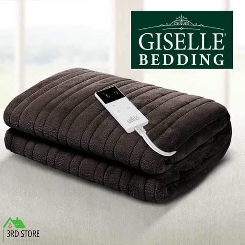 Giselle Washable Electric Heated Throw Rug Fleece Snuggle Blanket Winter Brown