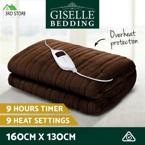 Giselle Washable Electric Heated Throw Rug Fleece Snuggle Blanket Winter Brown